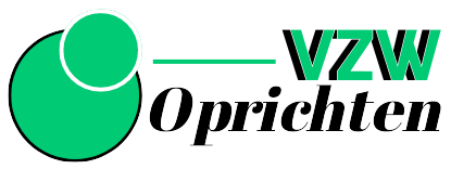 Groen en zwart logo met de tekst "VZW Oprichten" en geometrisch ontwerp.